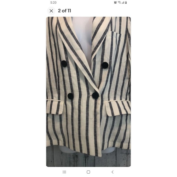 a loves a Linen Striped Shoulder Pad Double Breasted Blazer Size Medium - Picture 8 of 10